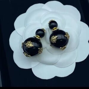Vintage Honeybee Pearl Elegant Black Gold Earrings